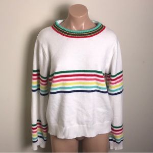Rainbow Stripe Colorblock Boutique White Sweater